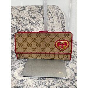 Gucci GG Monogram Lovely Heart Continental Bifold Wallet with Chain Strap